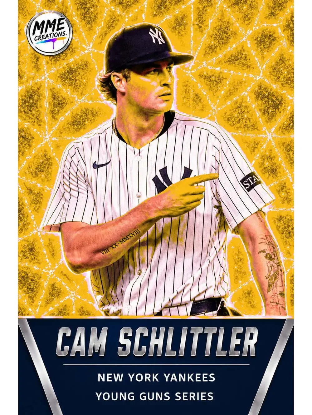 4315 Cam Schlittler Young Guns Laminated Custom Baseball Card Gold Ice